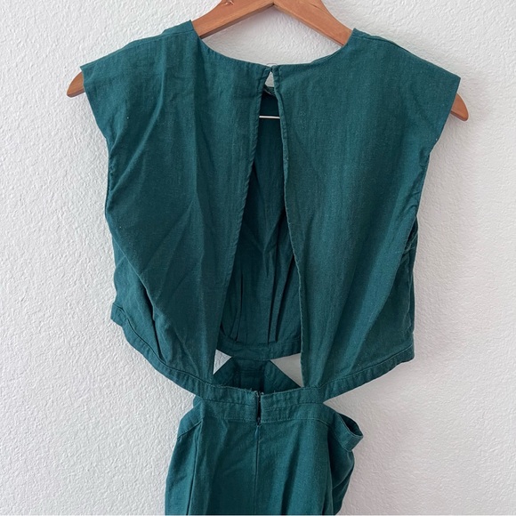 Zara Linen Blend Teal Cutout Midi Dress Sz M - Picture 8 of 9